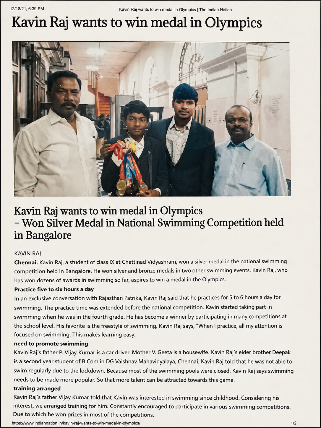 The Indian Nation article featuring Kavin Raj