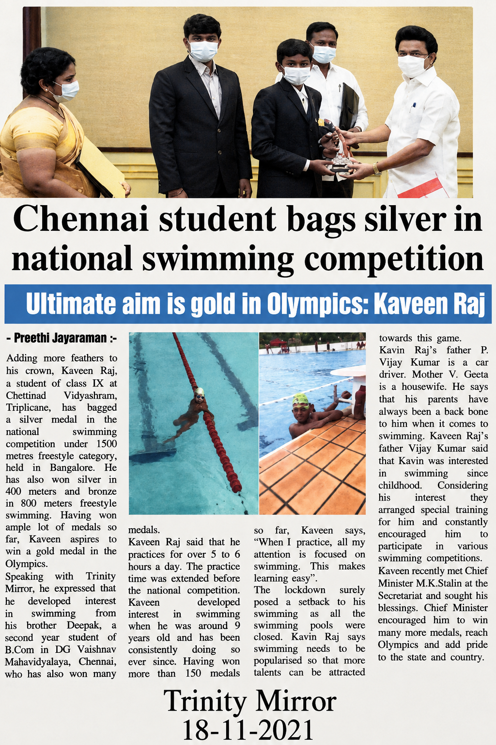 Trinity Mirror article featuring Kavin Raj